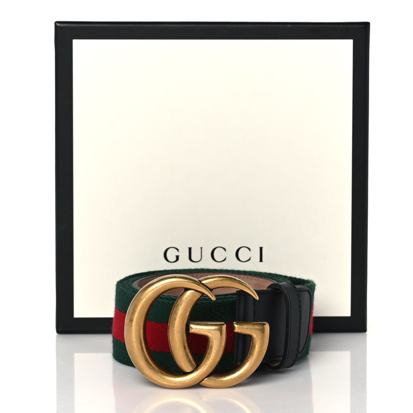 Nylon Textured Calfskin Double G Web 40mm Belt 110 44 Green Red Dark Cocoa