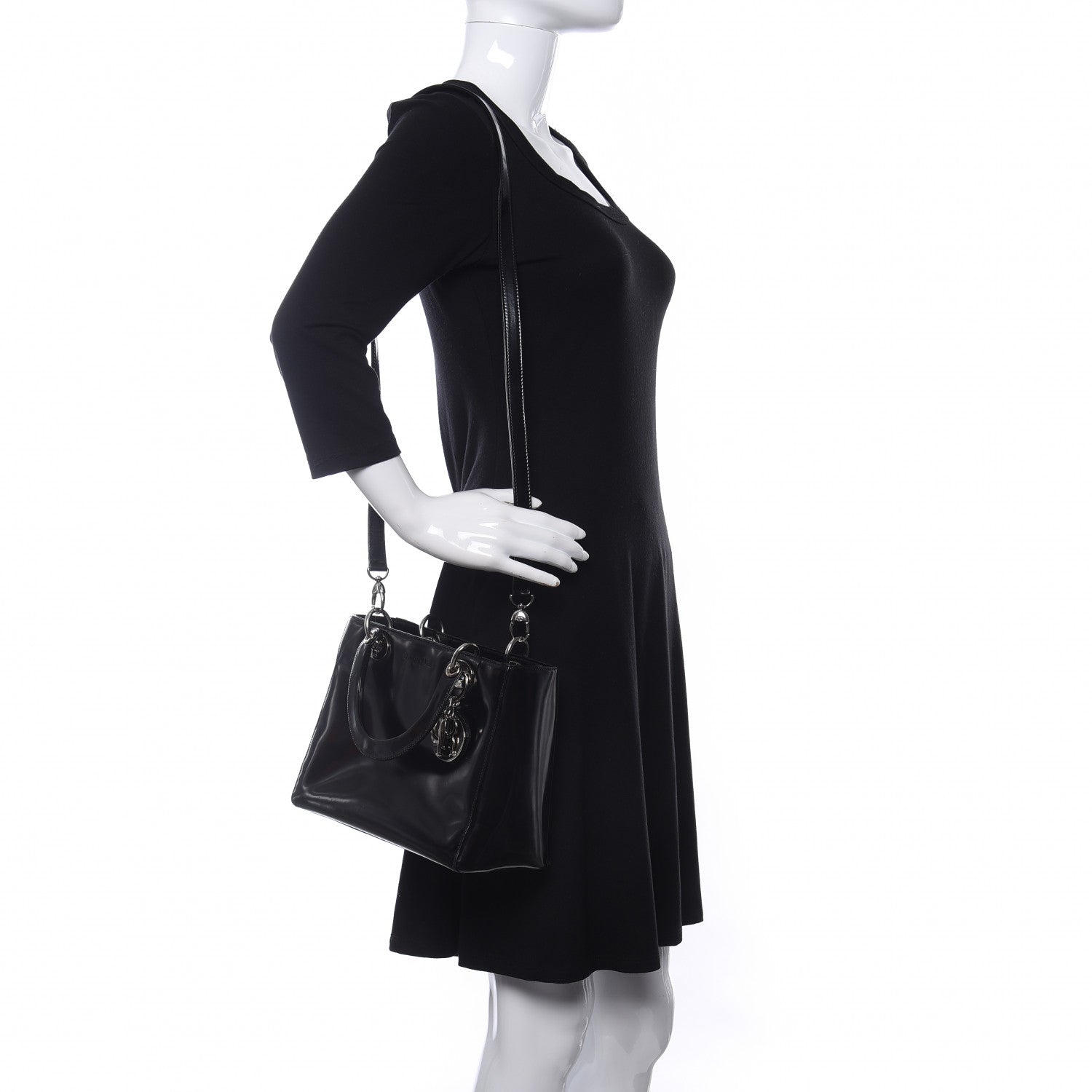 Christian Dior Glazed Calfskin Medium Lady Dior Black 2 of 15