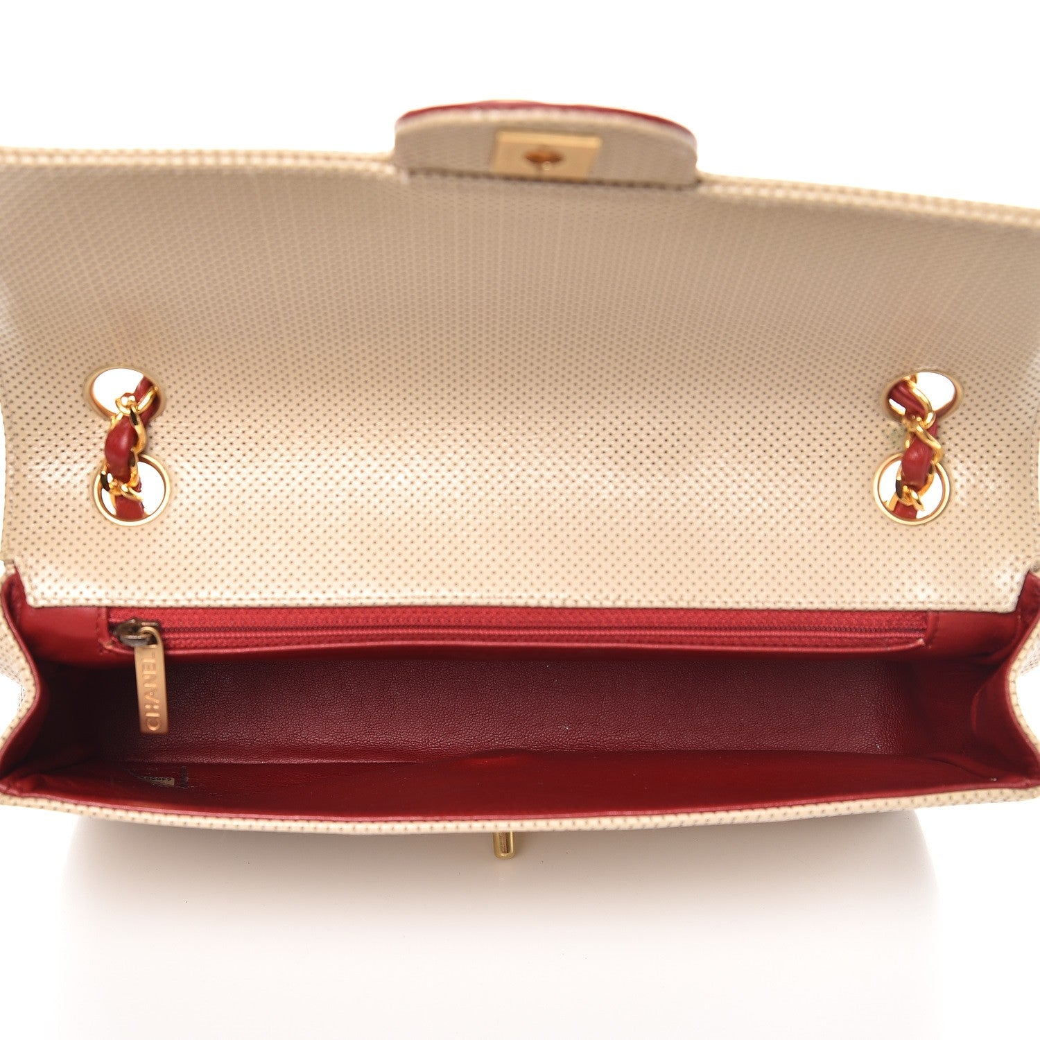 Chanel Lambskin Perforated Medium Single Flap Bag Beige Red 6 of 10