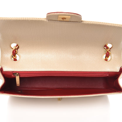 Chanel Lambskin Perforated Medium Single Flap Bag Beige Red 6 of 10