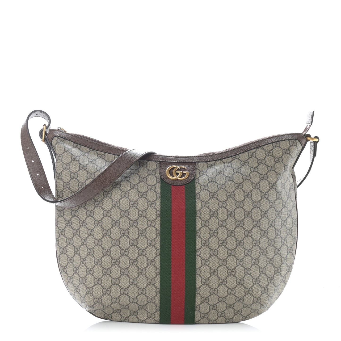 GG Supreme Monogram Web Ophidia Half Moon Hobo Brown
