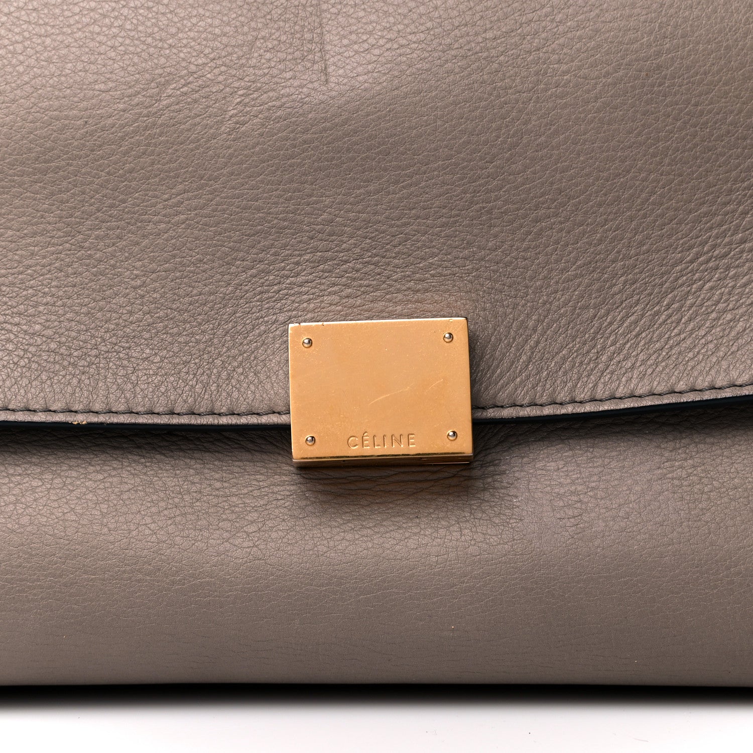 Celine Drummed Calfskin Suede Medium Trapeze Almond 6 of 14