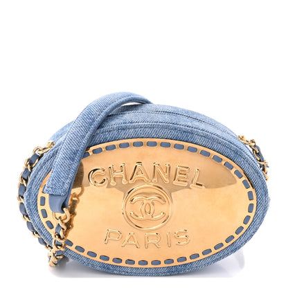 Chanel Denim Printed Chain Clutch Dark Blue 1 of 11