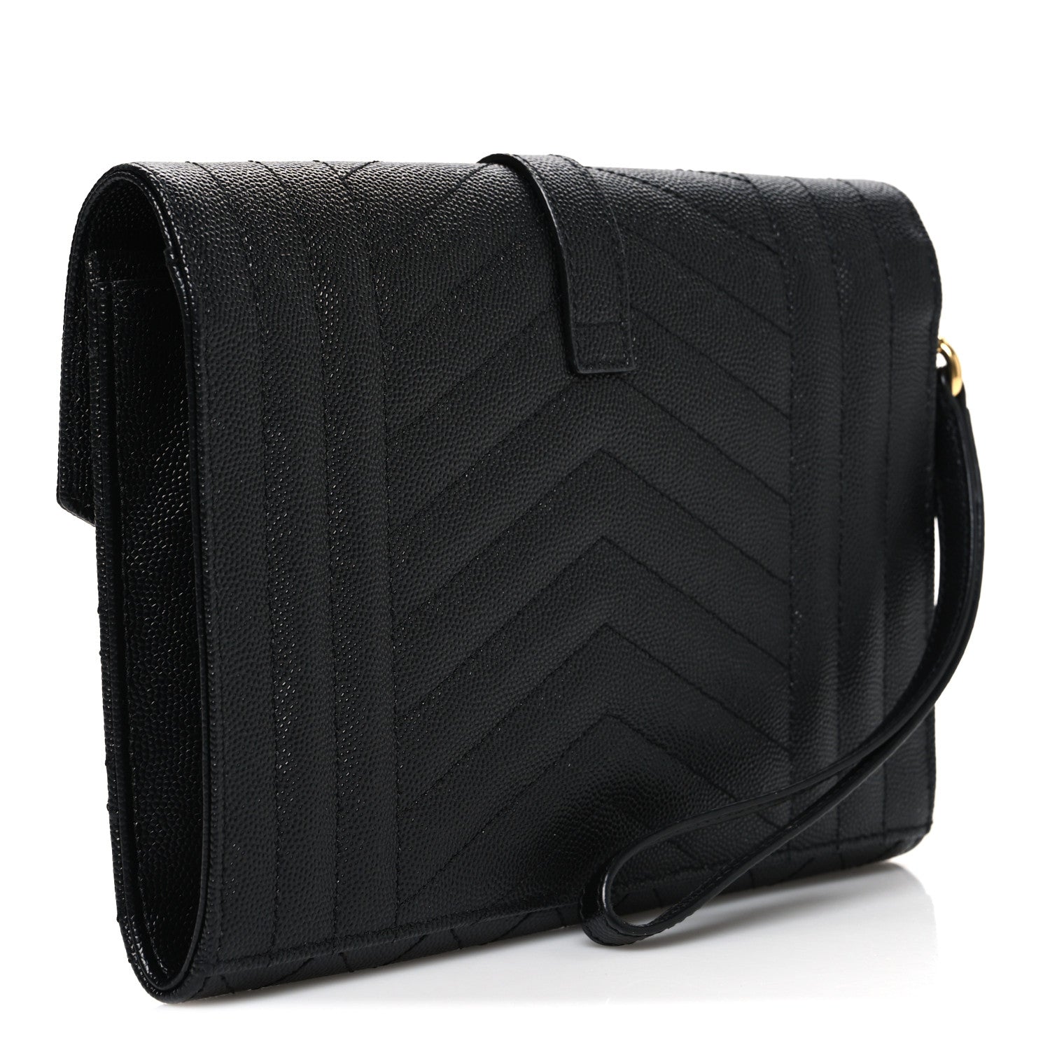Saint Laurent Grain De Poudre Textured Mixed Matelasse Triquilt Monogram Clutch Black 3 of 10