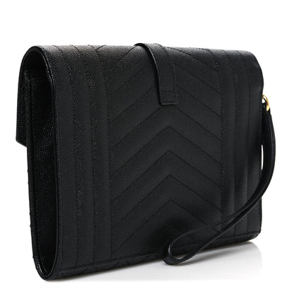 Saint Laurent Grain De Poudre Textured Mixed Matelasse Triquilt Monogram Clutch Black 3 of 10