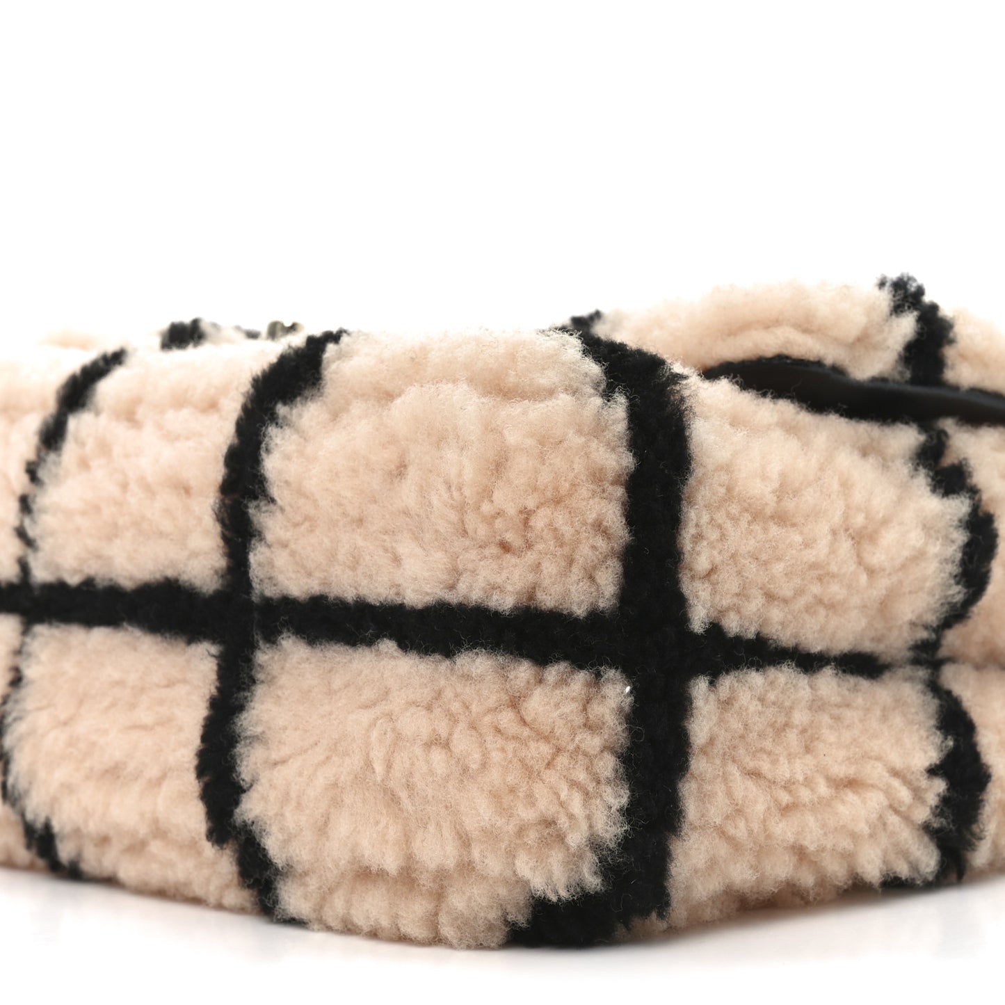 Shearling Lambskin Large Fluffy Tartan Single Flap Pink Black