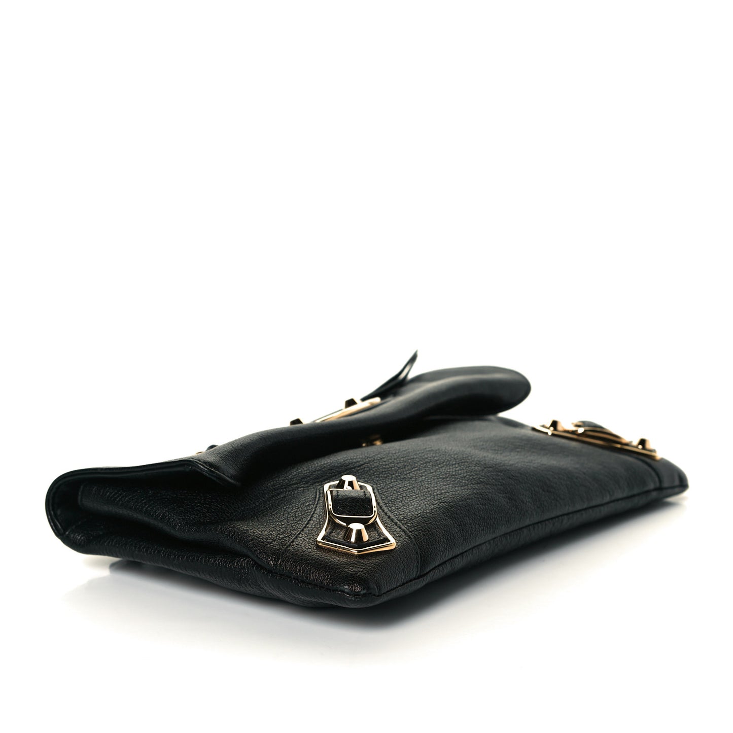Chevre Gold Metallic Edge Hardware Envelope Clutch Black