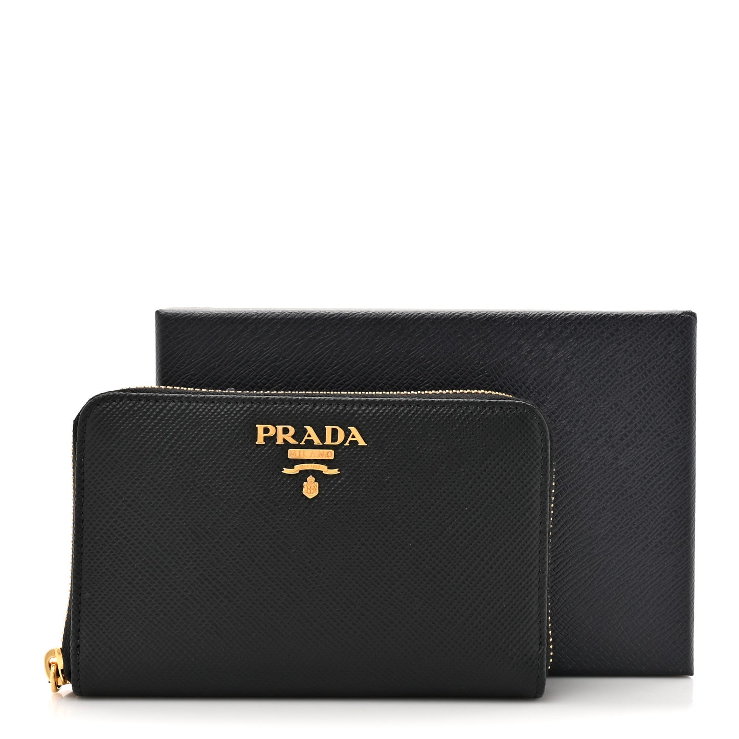 Saffiano Metal Small Zip Around Wallet Black