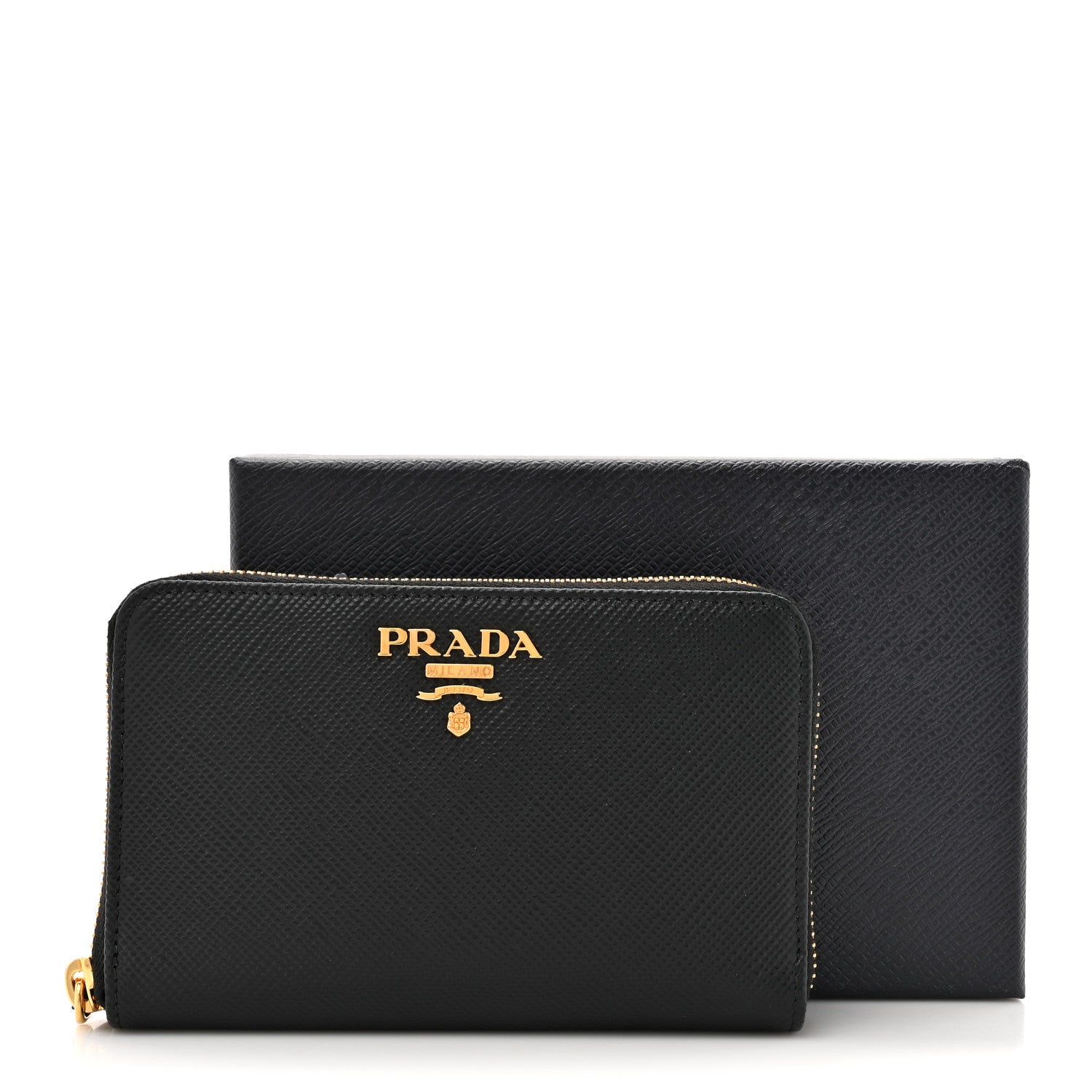 Prada Saffiano Metal Small Zip Around Wallet Black 7 of 7