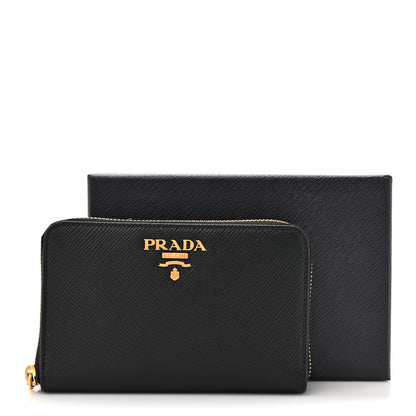Prada Saffiano Metal Small Zip Around Wallet Black 7 of 7