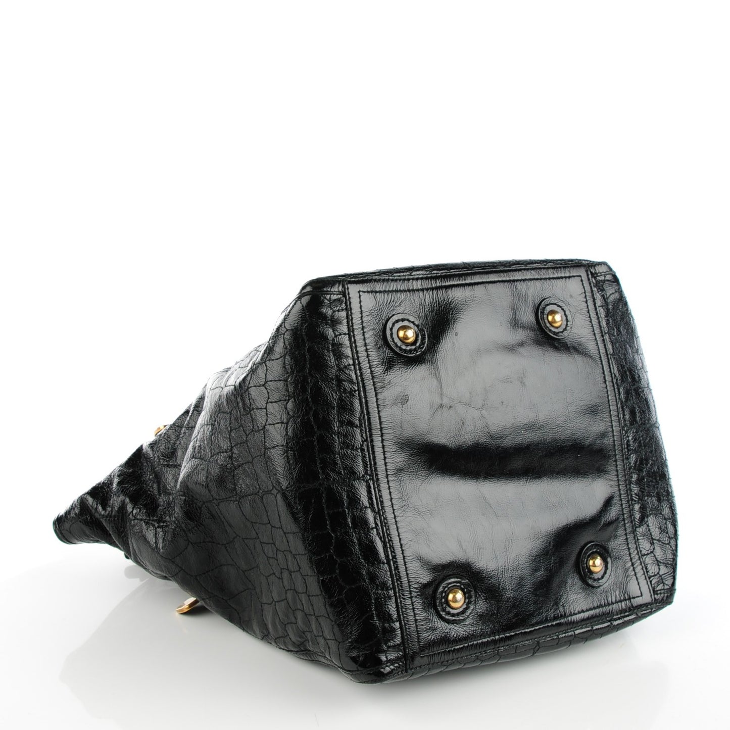 Patent Crocodile Embossed Medium Downtown Tote Black