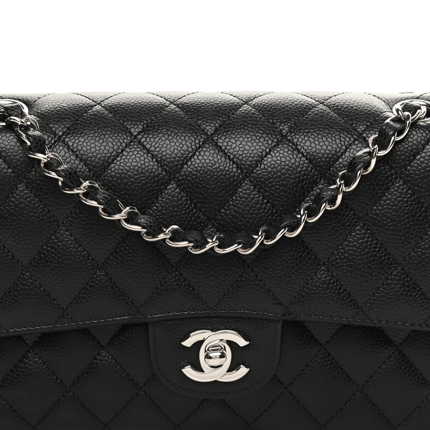 Caviar Quilted Medium Double Flap Black
