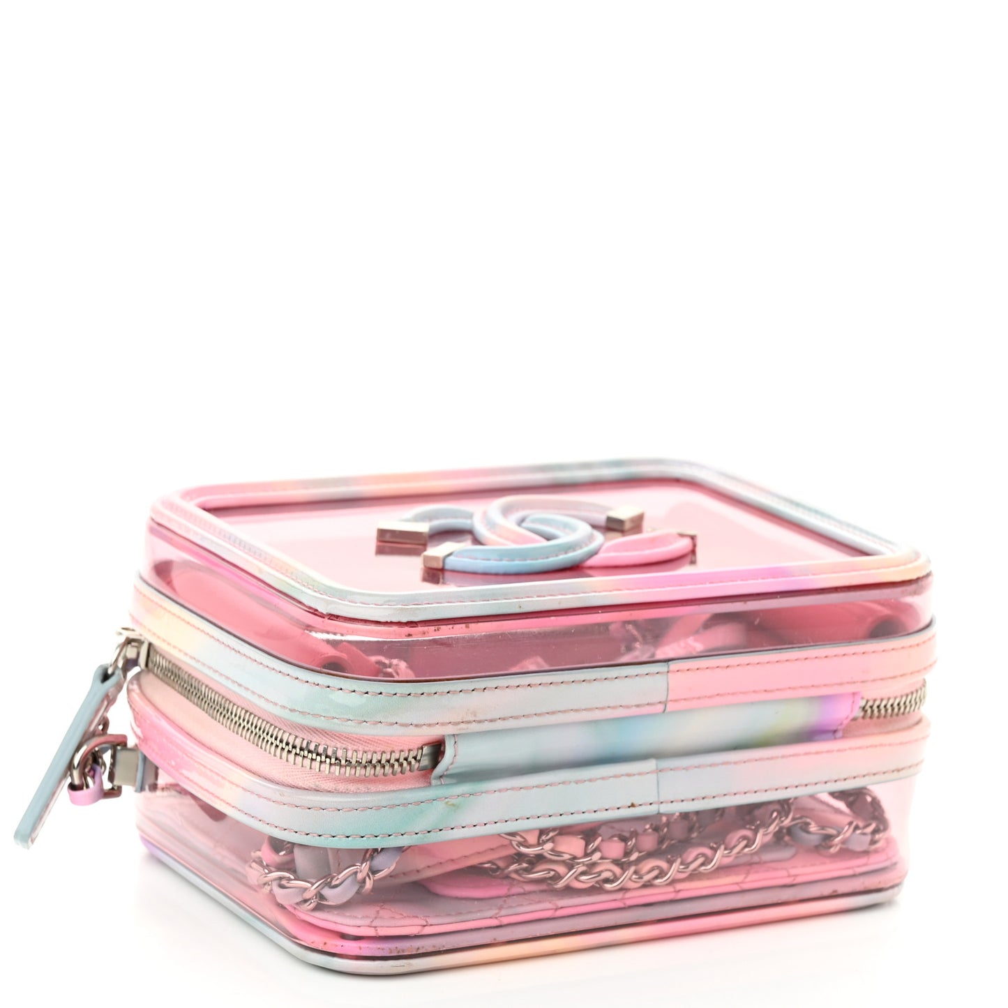 PVC Patent Calfskin Patent Lambskin Small CC Vanity Case Pink