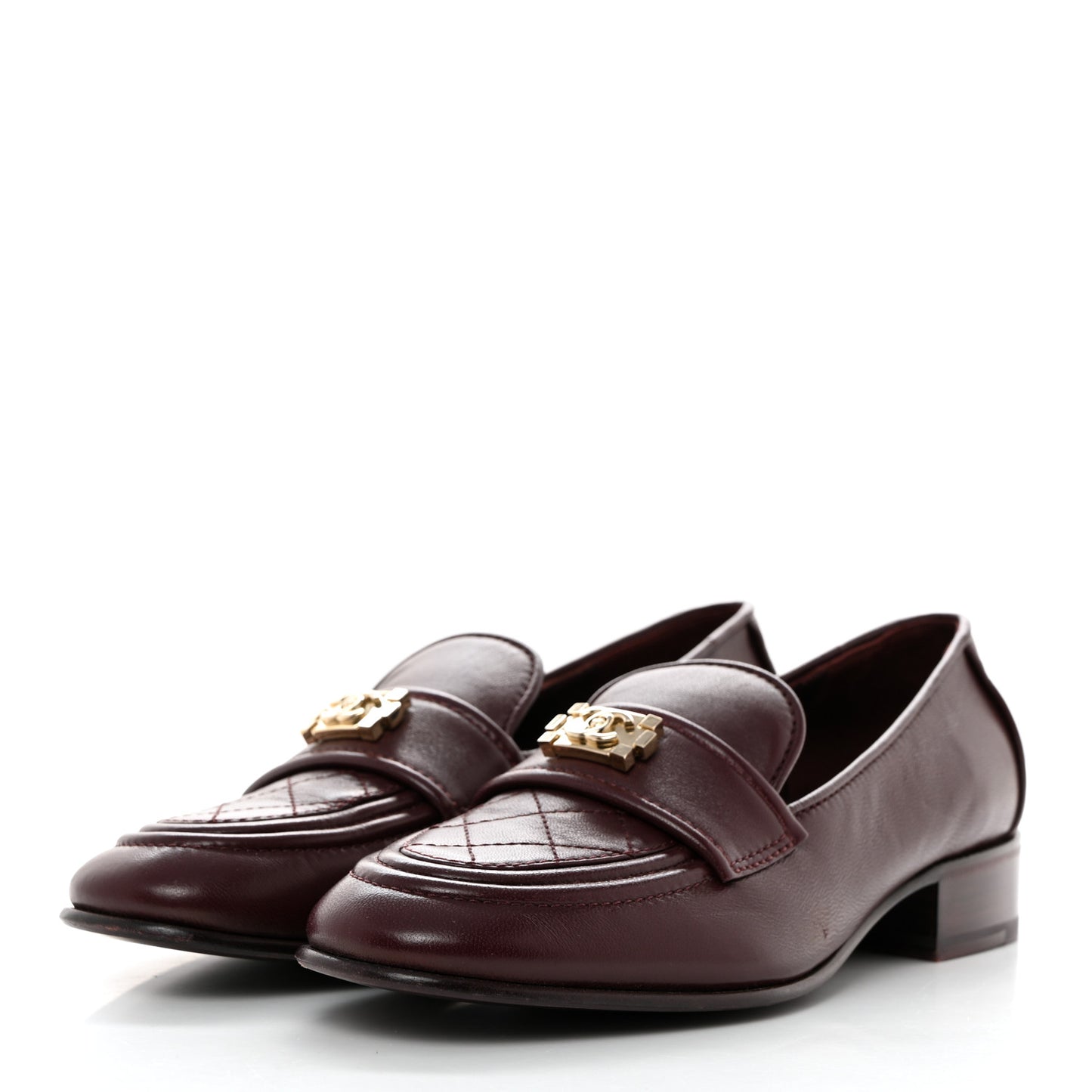 Lambskin Quilted Boy Loafers 37 Burgundy