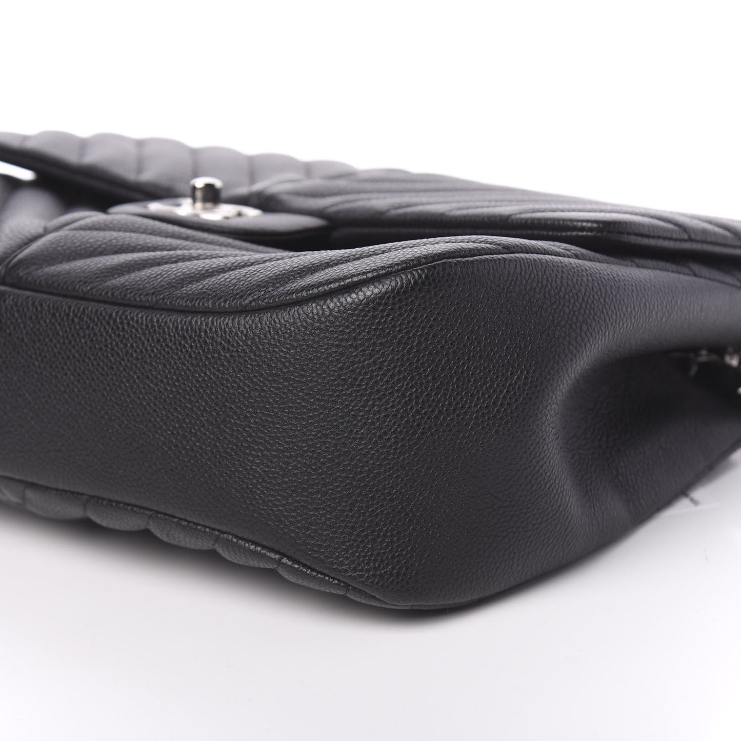 Caviar Chevron Quilted Large Puffy CC Flap Black