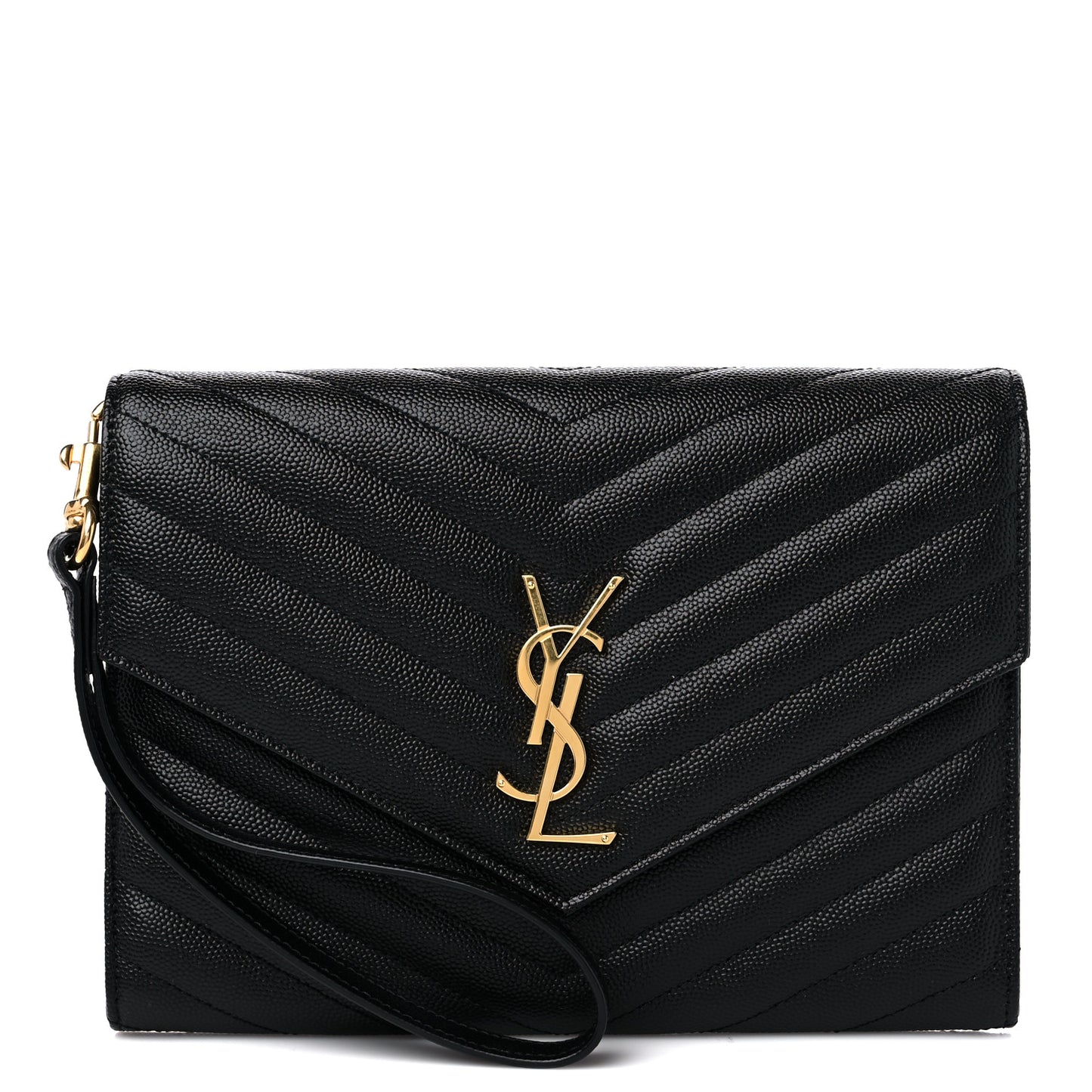 Grain De Poudre Matelasse Chevron Monogram Envelope Clutch Black