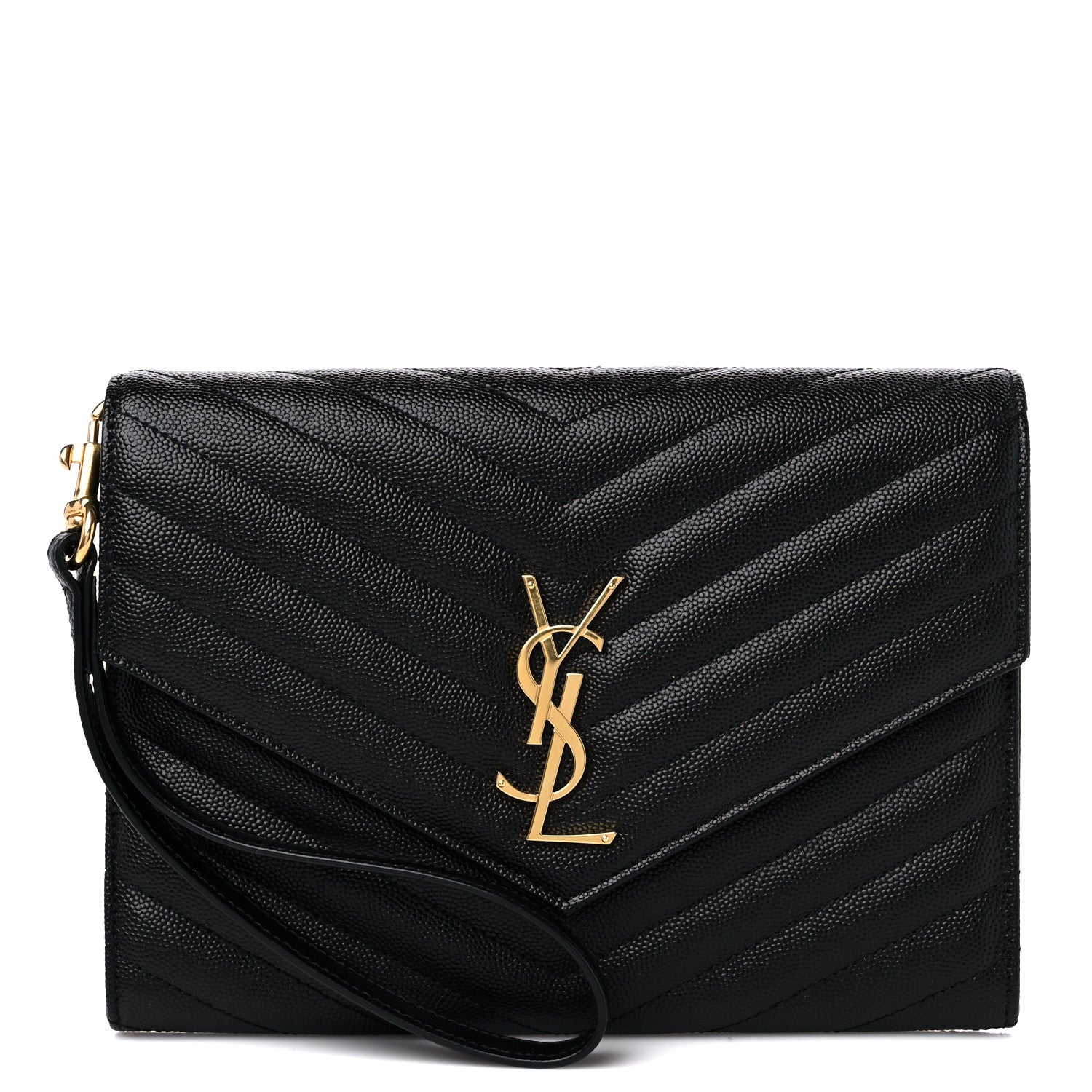 Saint Laurent Grain De Poudre Matelasse Chevron Monogram Envelope Clutch Black 1 of 10