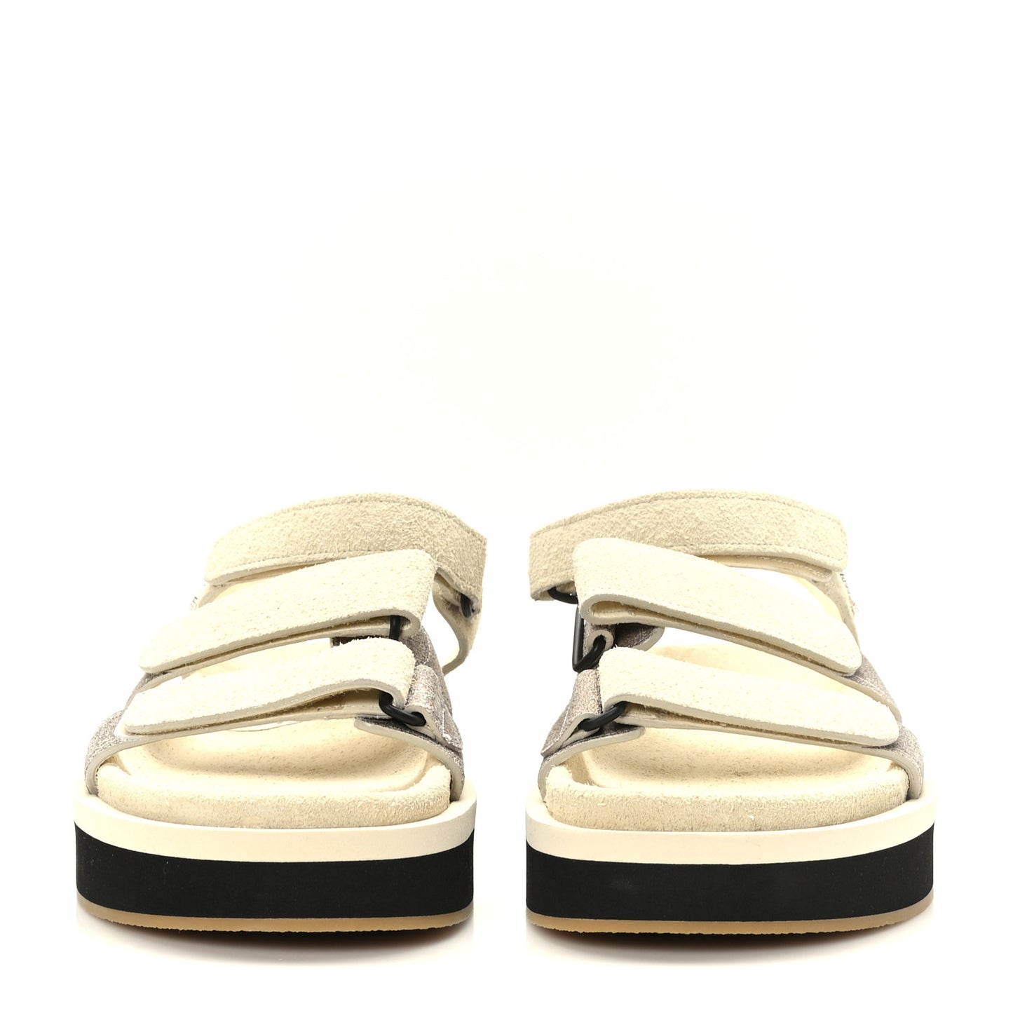 Suede Calfskin Velcro Flat Sandals 39 Ivory Dark Beige