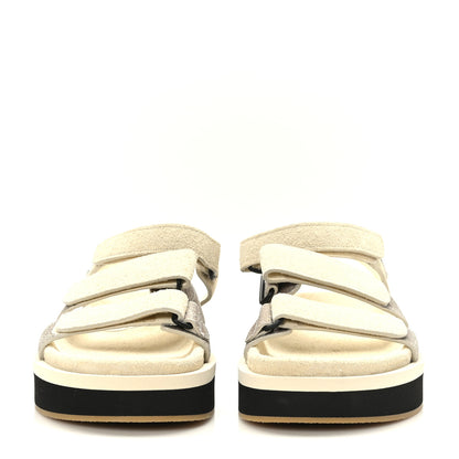 Chanel Suede Calfskin Velcro Flat Sandals 39 Ivory Dark Beige 2 of 8