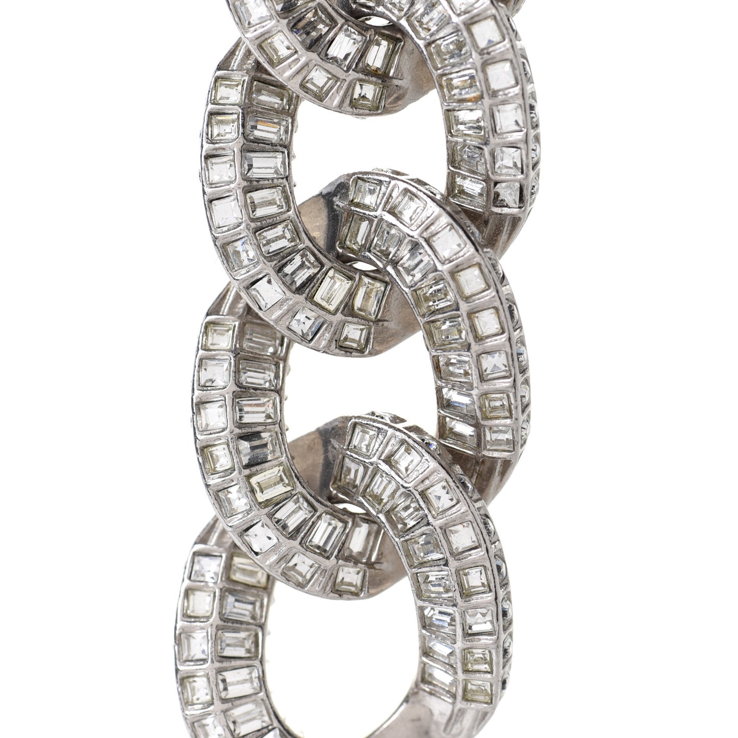 Baguette Crystal Chain Link CC Bracelet Silver