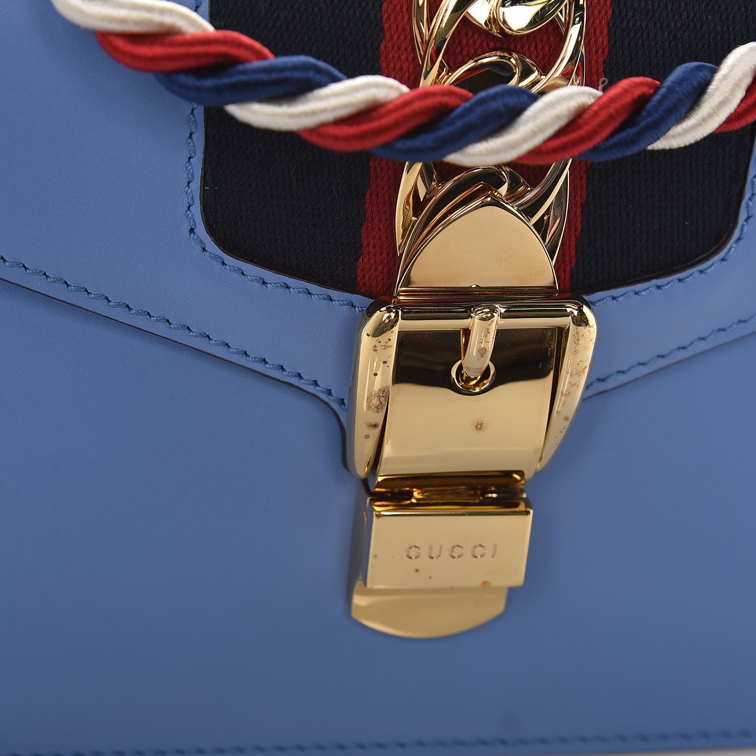 Gucci Vitello Fontanella Web Mini Sylvie Top Handle Bag Clear Sky Blue 8 of 9