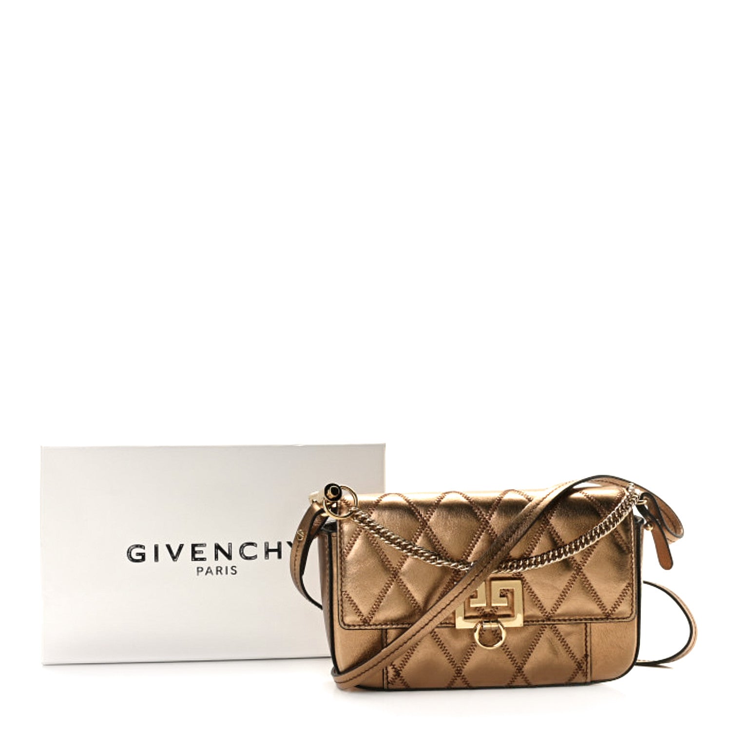 Givenchy Metallic Goatskin Quilted GV3 Mini Pocket Convertible Bag Gold 10 of 10