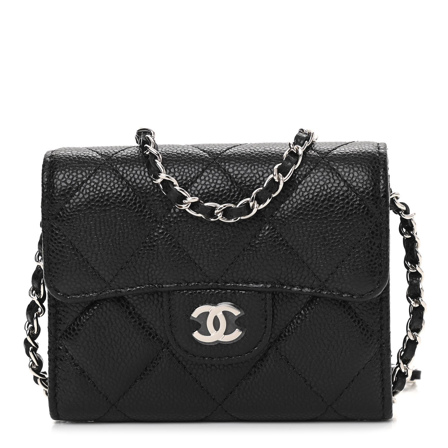 Chanel Caviar Quilted Flap Card Holder On Chain Black 1 of 12