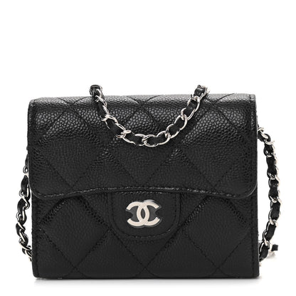 Chanel Caviar Quilted Flap Card Holder On Chain Black 1 of 12