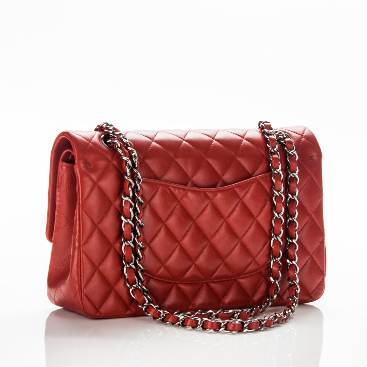 Lambskin Quilted Medium Double Flap Red