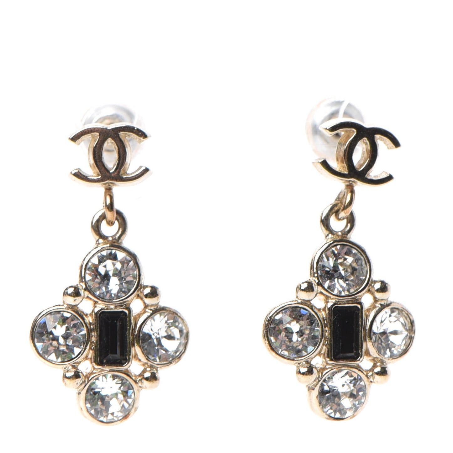 Crystal Resin CC Drop Earrings Light Gold Black