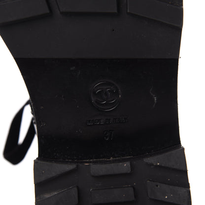 Chanel Calfskin Velvet Pearl Combat Short Boots 37 Black 6 of 7