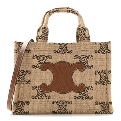 Celine Raffia Effect Calfskin Triomphe Jacquard Small Cabas Natural Tan 1 of 9