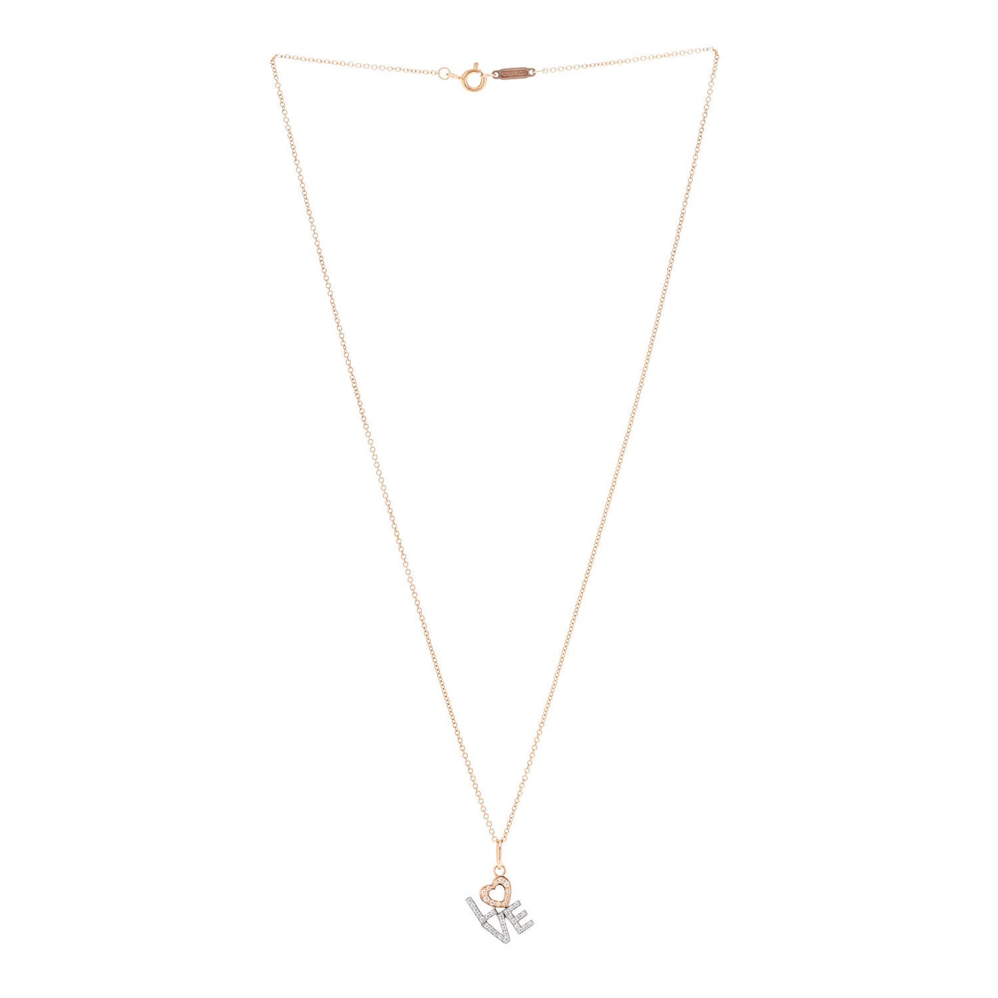 18K Rose White Gold Diamond Love Pendant Necklace
