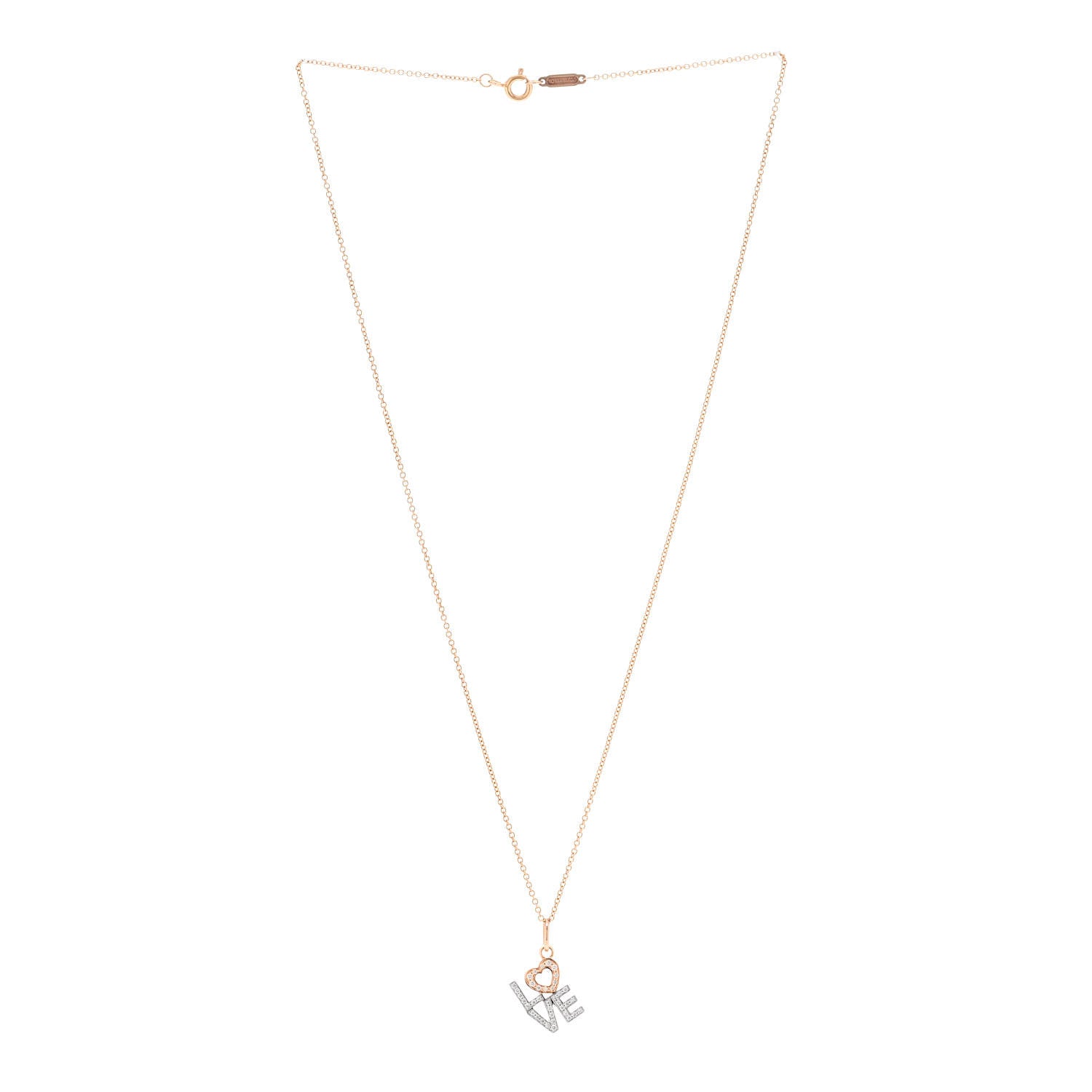 Tiffany 18K Rose White Gold Diamond Love Pendant Necklace 3 of 6