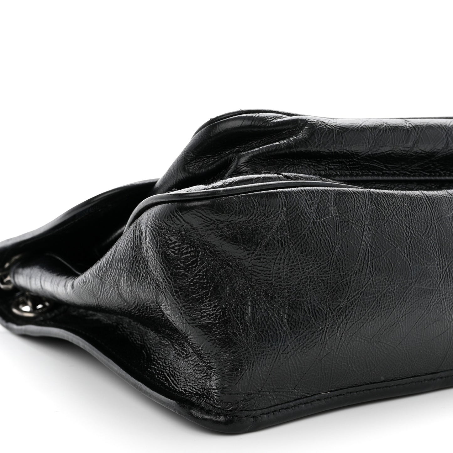 Crinkled Calfskin Matelasse Monogram Medium Niki Chain Satchel Black