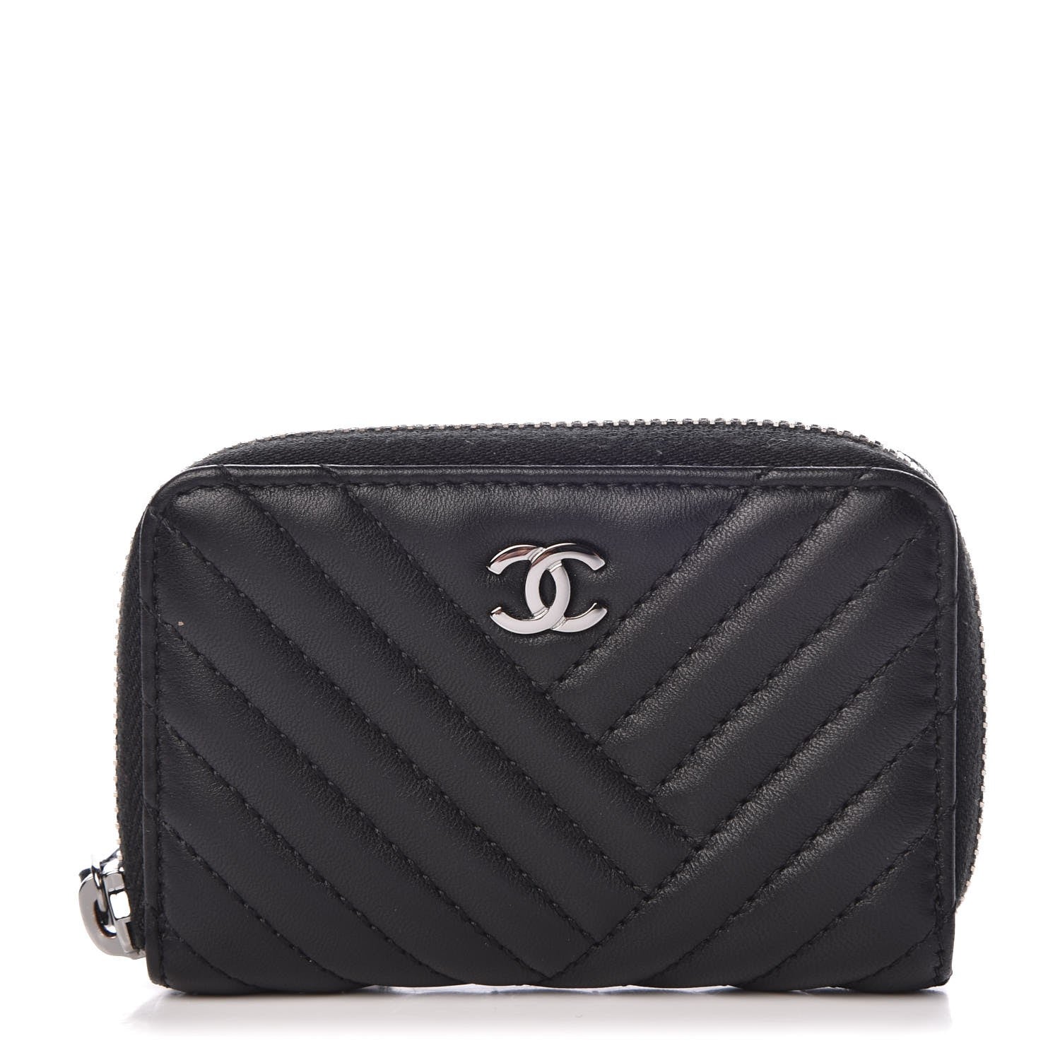 Chanel Lambskin Quilted Crossing Zip Around Coin Purse Black 1 of 7