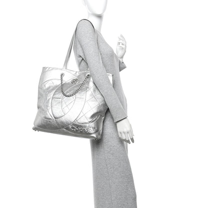 Chanel Metallic Calfskin Stitched CC Club Monaco Tote Silver 2 of 12