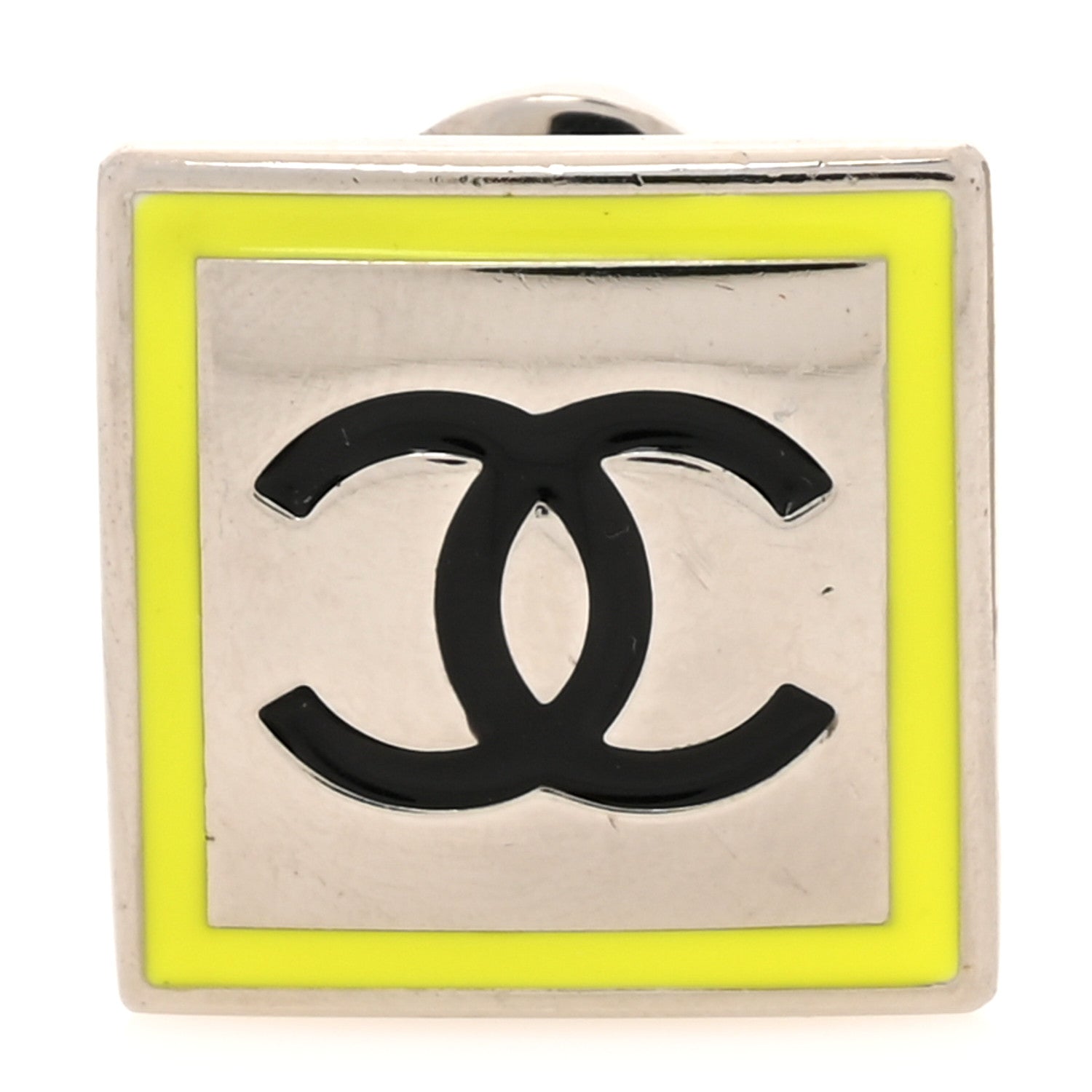 Chanel Metal Enamel Logo Brooch Black Yellow 1 of 3