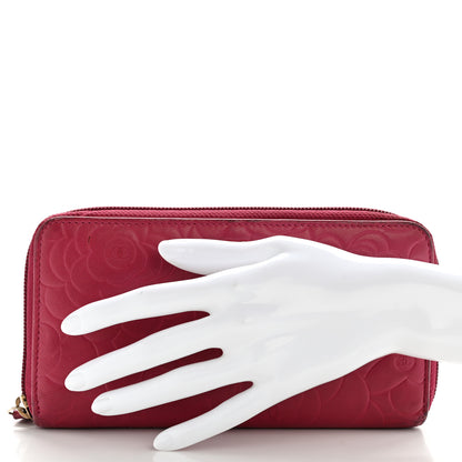 Chanel Lambskin Camellia Embossed Large Gusset Zip Around Wallet Fuchsia 2 of 12