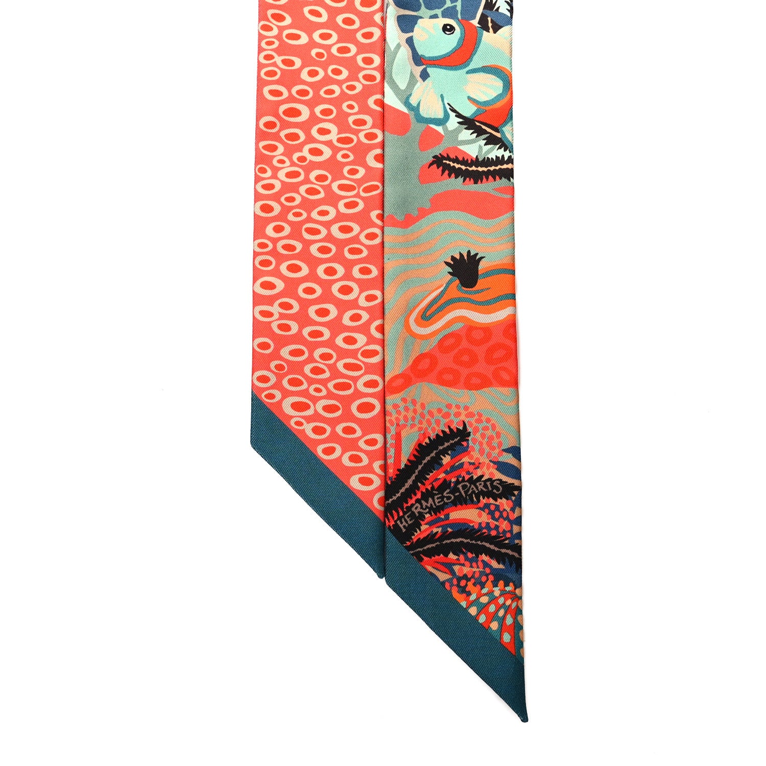 Hermes Silk Under The Waves Twilly Petrole Orange Beige 2 of 4