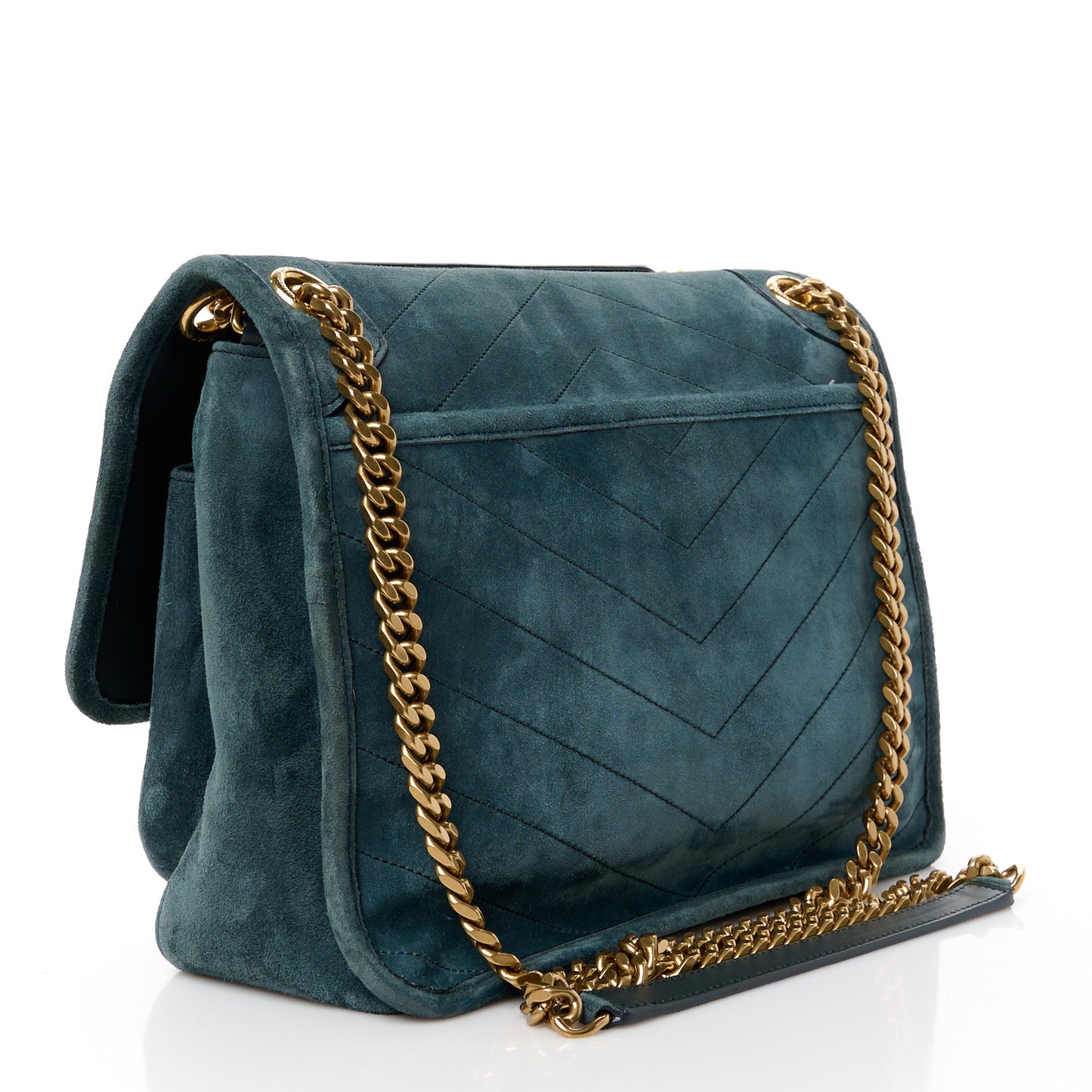 Suede Monogram Medium Niki Chain Satchel Green