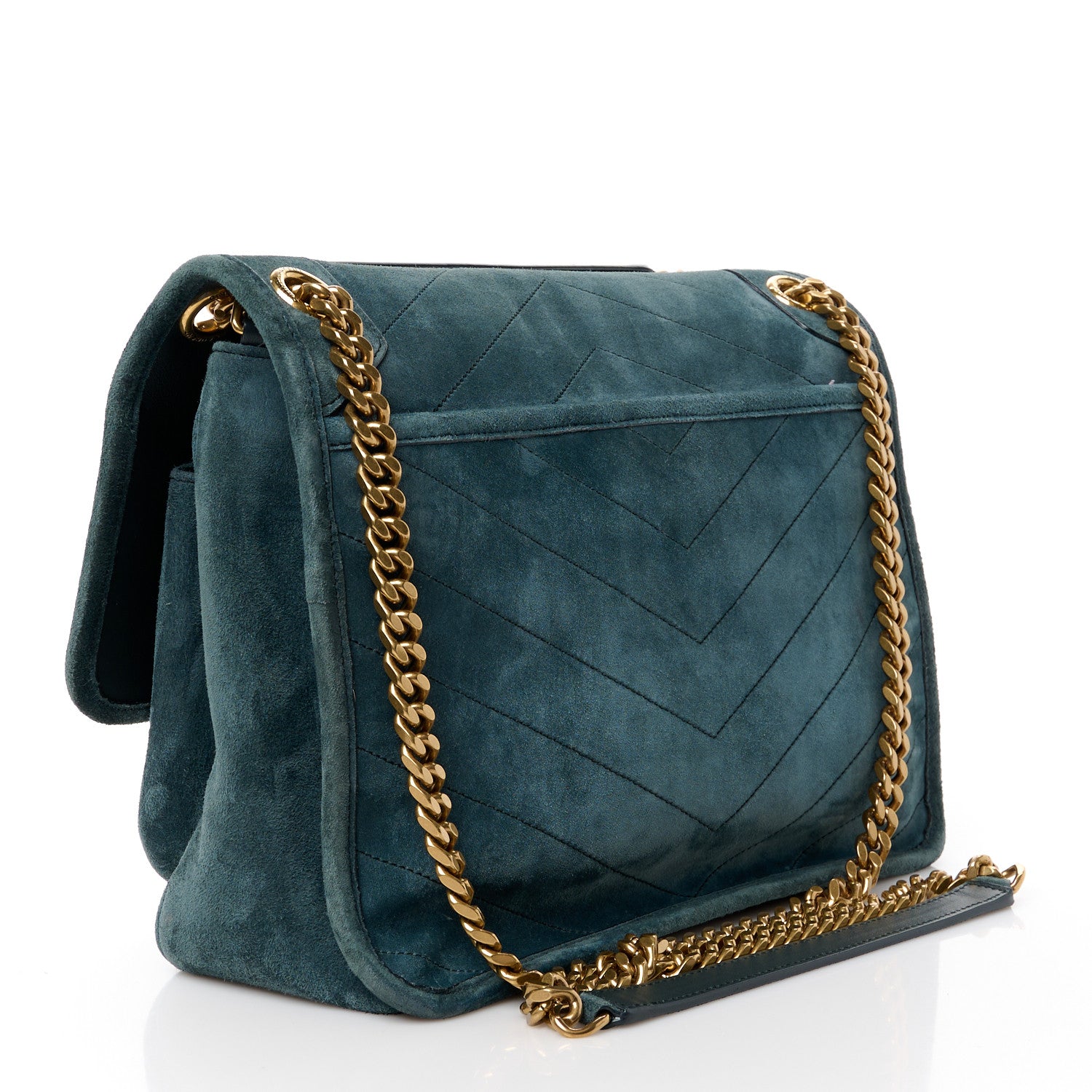 Saint Laurent Suede Monogram Medium Niki Chain Satchel Green 3 of 11