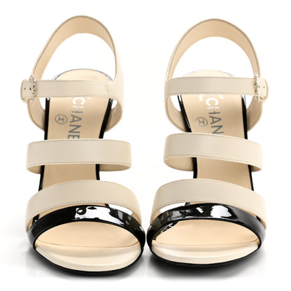 Chanel Lambskin Patent Pearl Sandals 37.5 Ivory Black 2 of 12