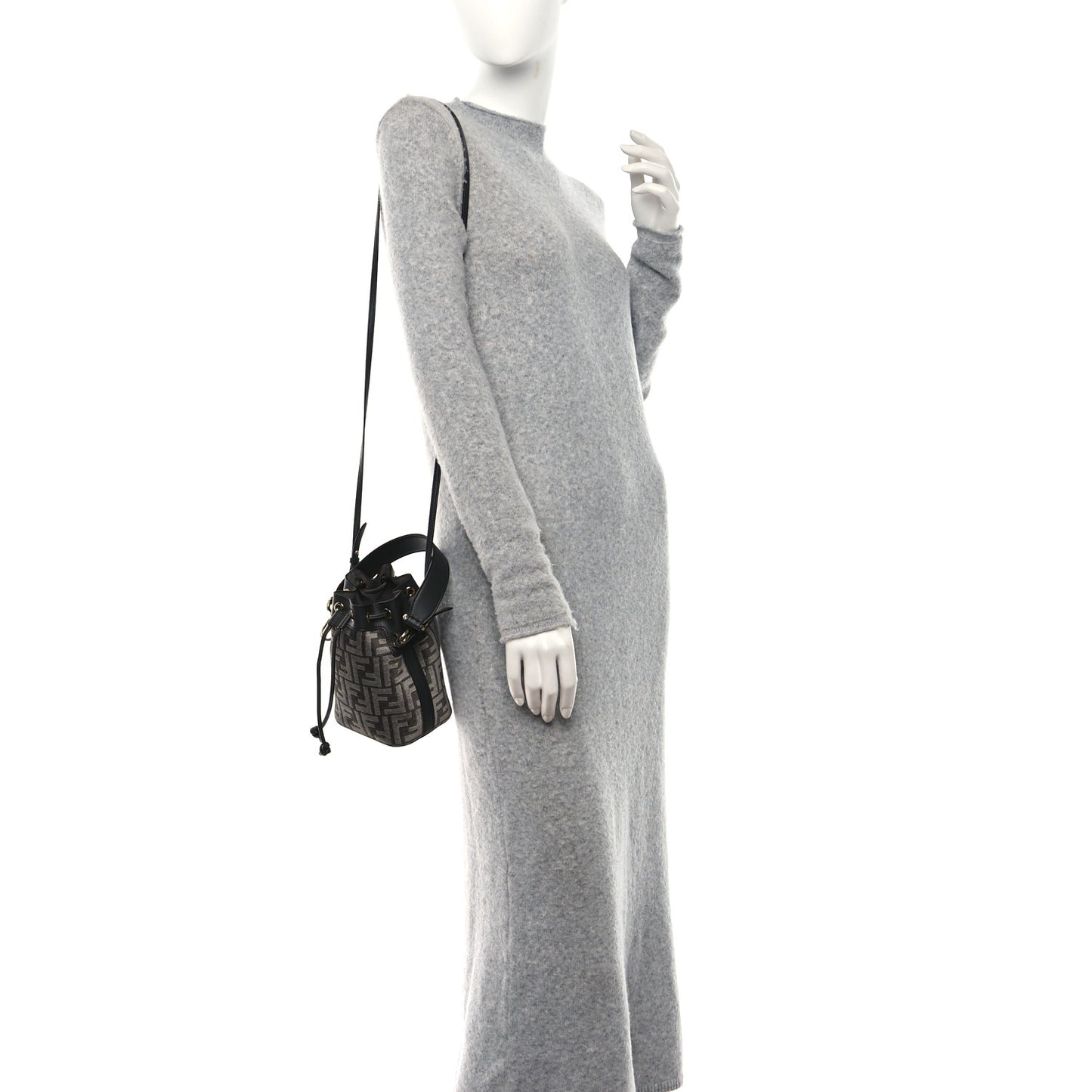 Chenille Vitello King FF Mini Mon Tresor Bucket Bag Antracite Asfalto