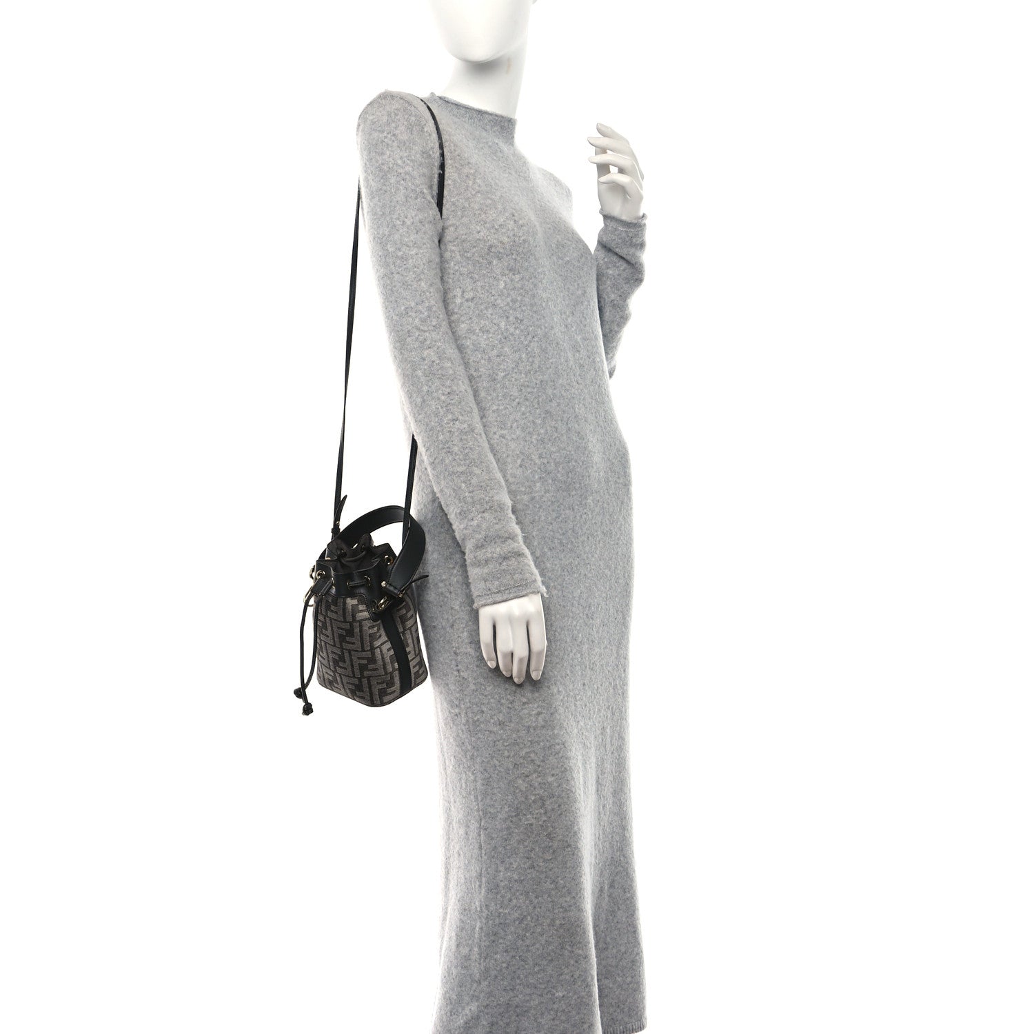 Fendi Chenille Vitello King FF Mini Mon Tresor Bucket Bag Antracite Asfalto 2 of 9