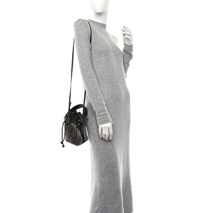 Fendi Chenille Vitello King FF Mini Mon Tresor Bucket Bag Antracite Asfalto 2 of 9