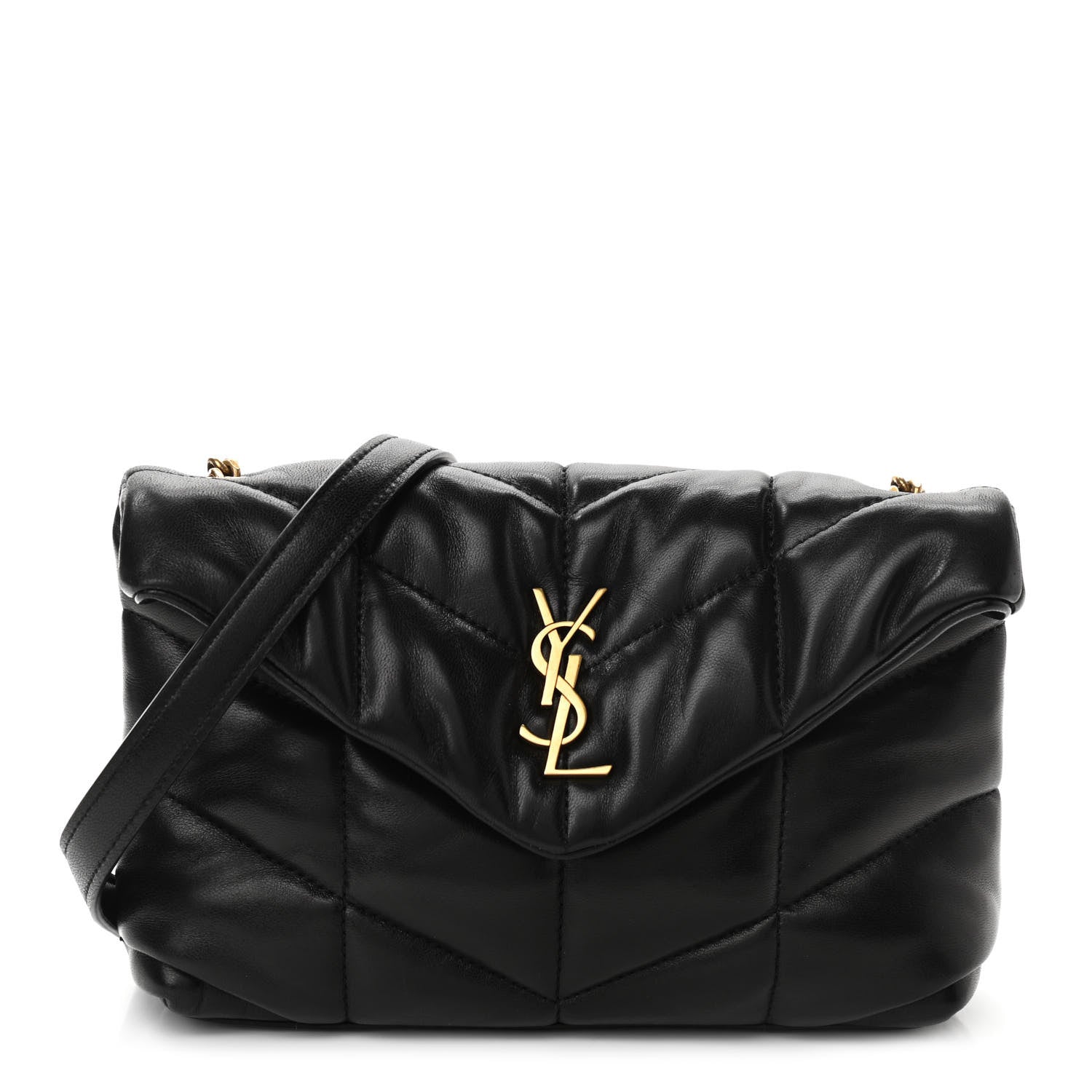 Saint Laurent Lambskin Quilted Toy Loulou Puffer Monogram Chain Satchel Black 1 of 8