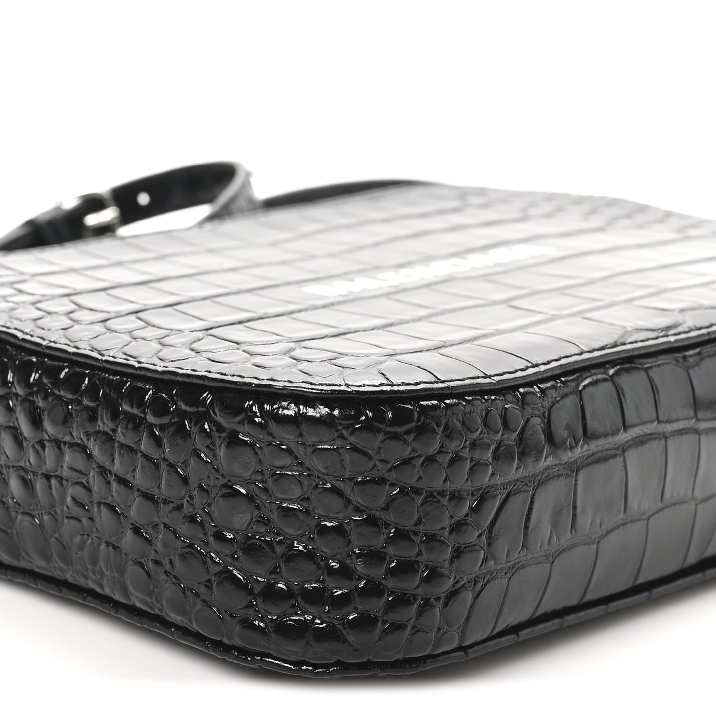 Shiny Calfskin Logo Crocodile Embossed S Everyday Camera Bag with Handle Black