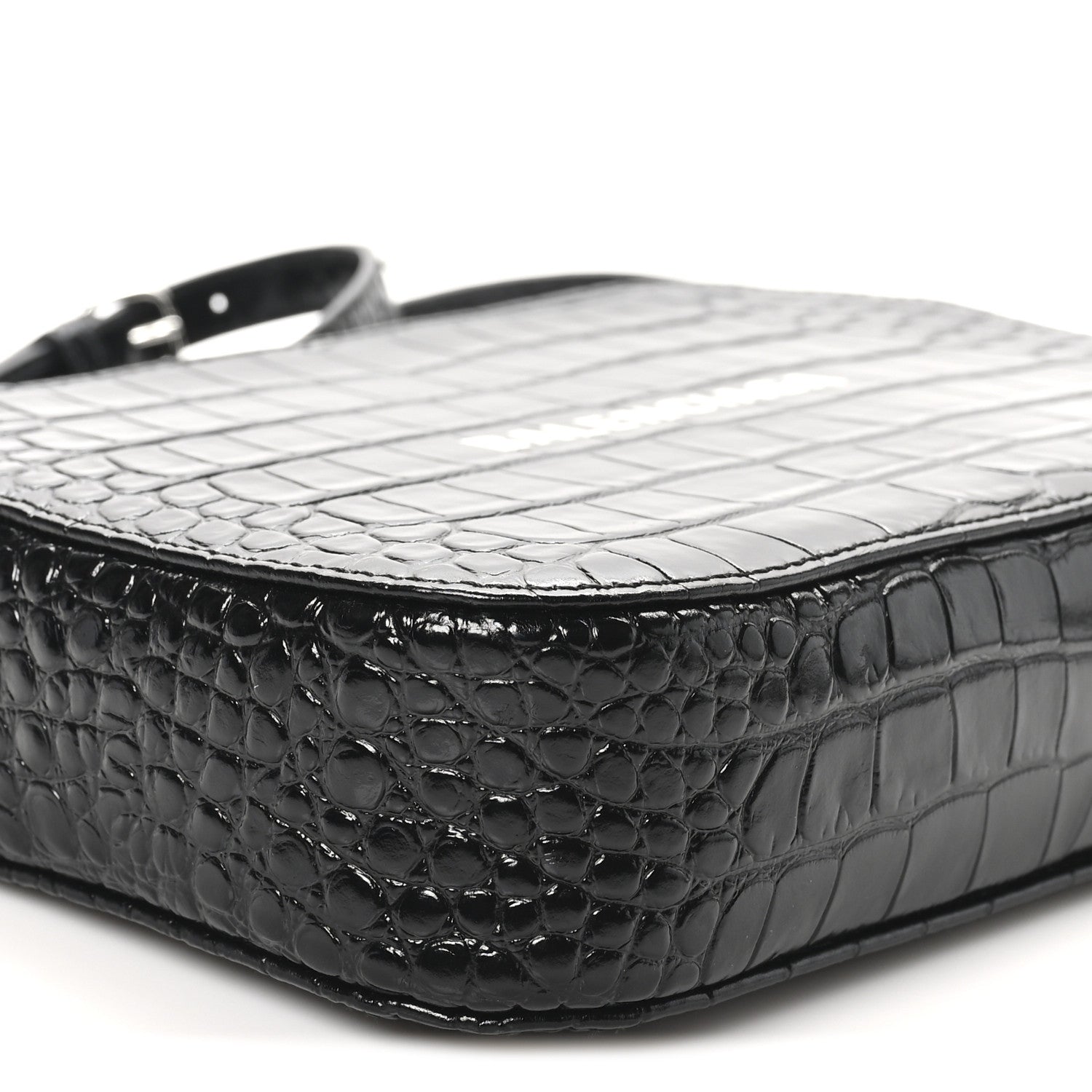 Balenciaga Shiny Calfskin Logo Crocodile Embossed S Everyday Camera Bag with Handle Black 7 of 8