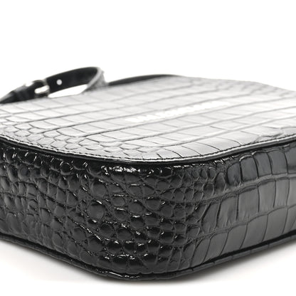 Balenciaga Shiny Calfskin Logo Crocodile Embossed S Everyday Camera Bag with Handle Black 7 of 8